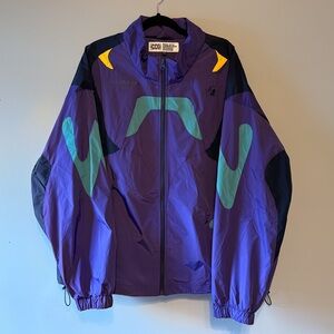 Vintage Colorblock Windbreaker Jacket – Purple, Teal, Yellow – Size L